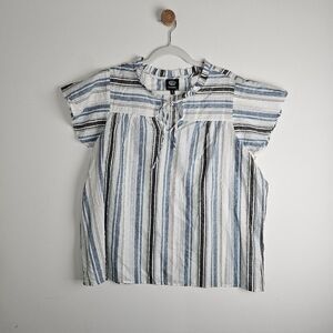 Bobeau Blouse Womens Size‎ 1X Blue Stripped Short Sleeve Shirt NEW! NWOT